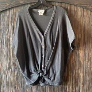 Charcoal Waffle Knit Tie Top